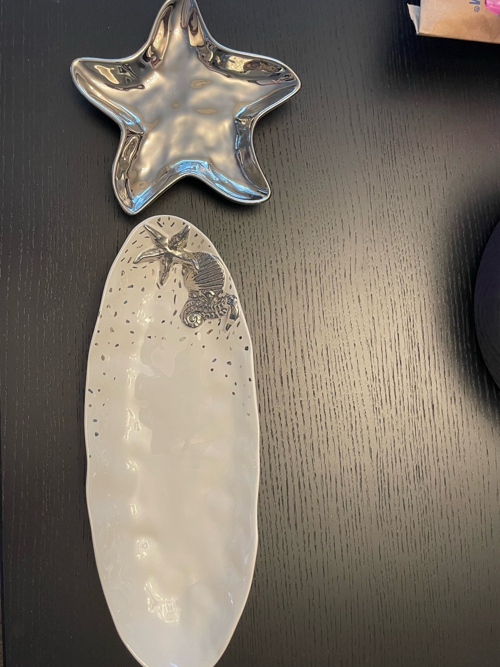 Ceramic White Sea shell & Starfish Decorative Tray Set